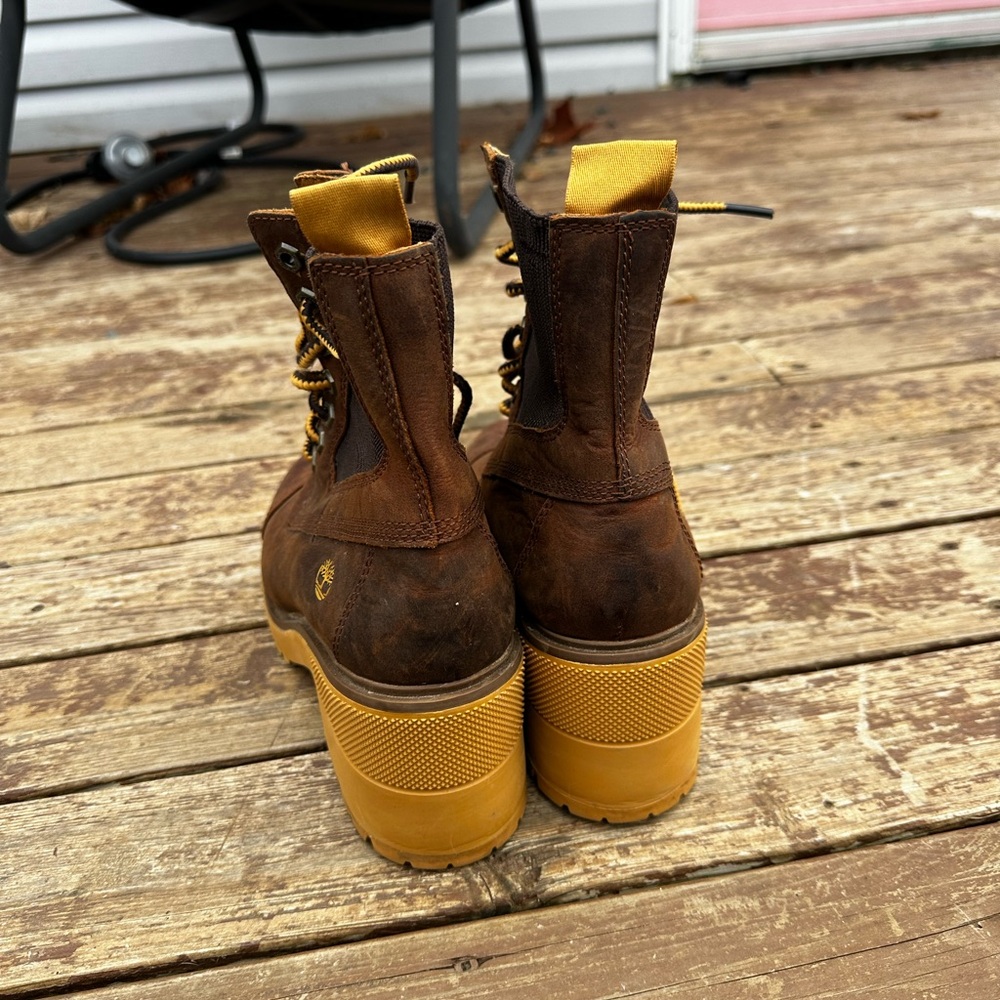Timberland Women's Brown and Yellow Combat Boots - Picture 3 of 5